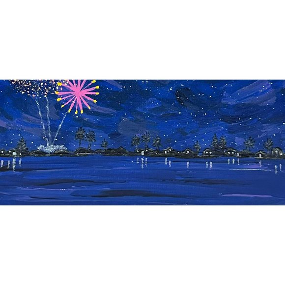 Celebrate 4 - Fireworks Landscape Painting by Deb Bossert Artworks - 8" x 10" - Picture 4 of 7